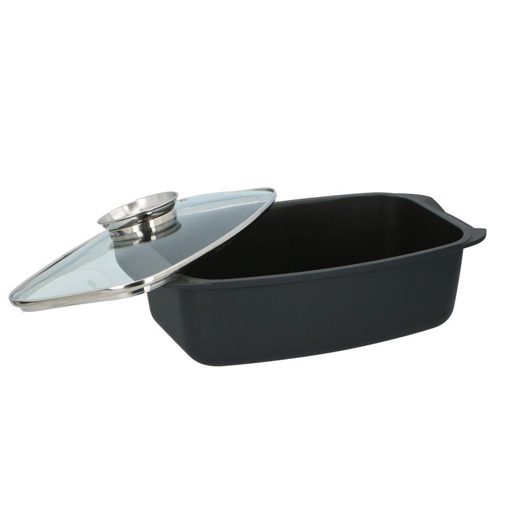 Alpina braadslee met glazen deksel 5,5l 39,5x22,5x10,8 cm zwart
