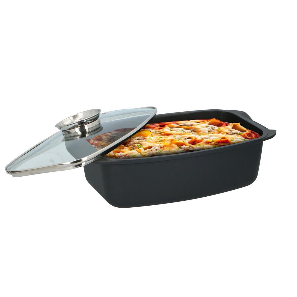 Alpina braadslee met glazen deksel 5,5l 39,5x22,5x10,8 cm zwart