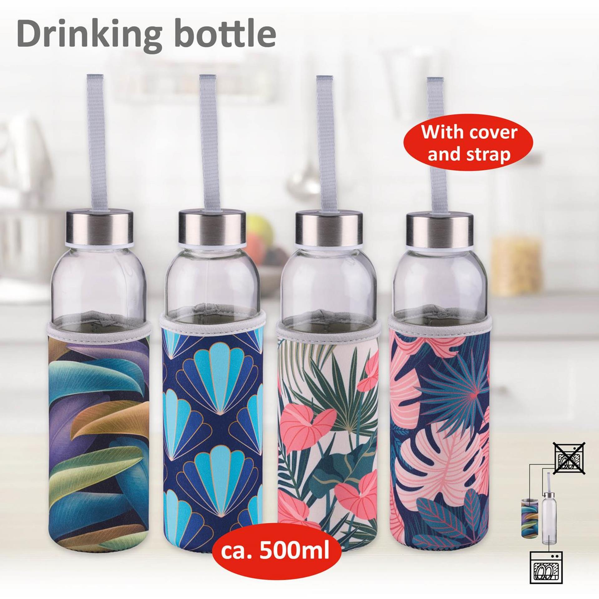 Alpina drinkfles glas 500ml + hoes