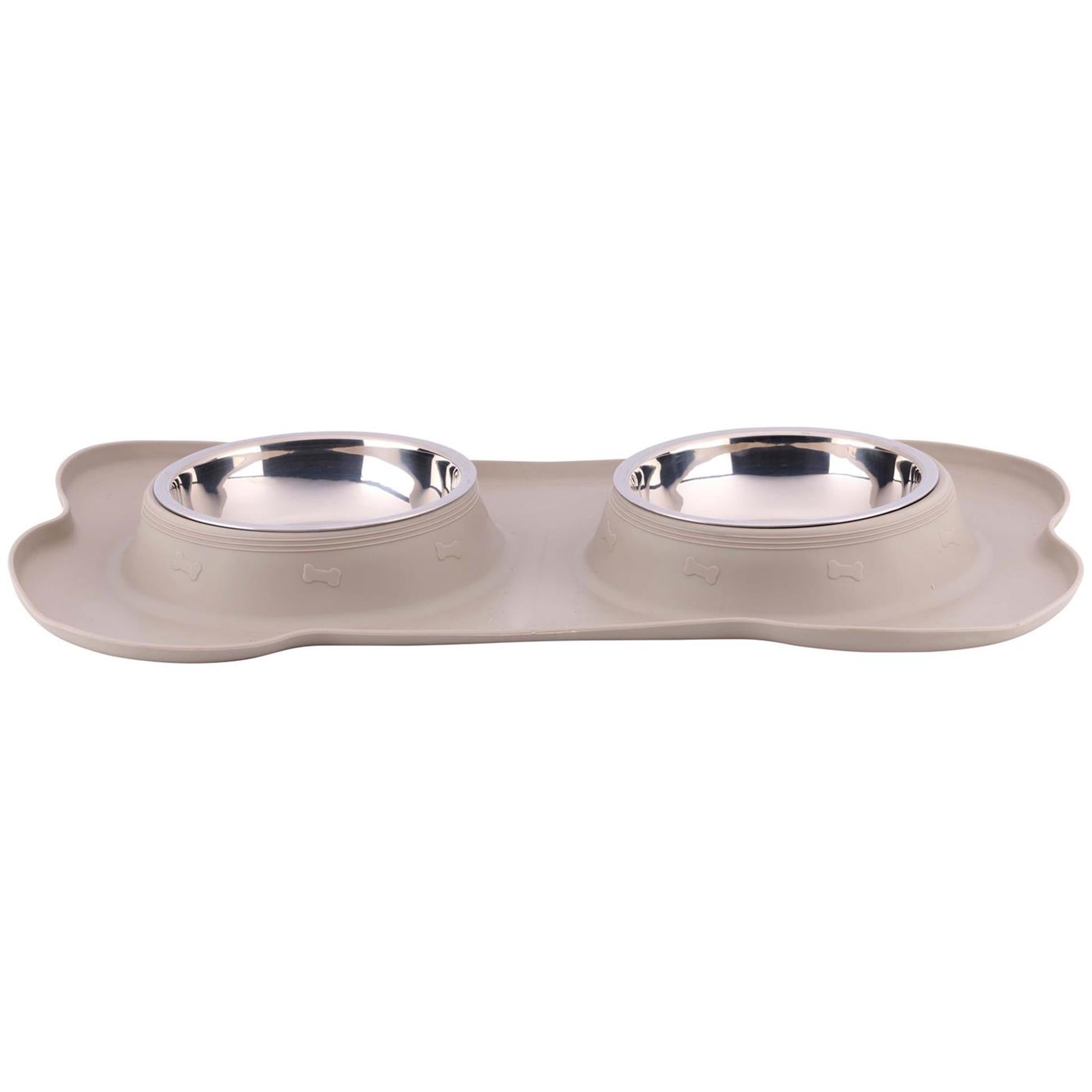 Pet voerbak met mat en stalen bak 45x27x4,2cm