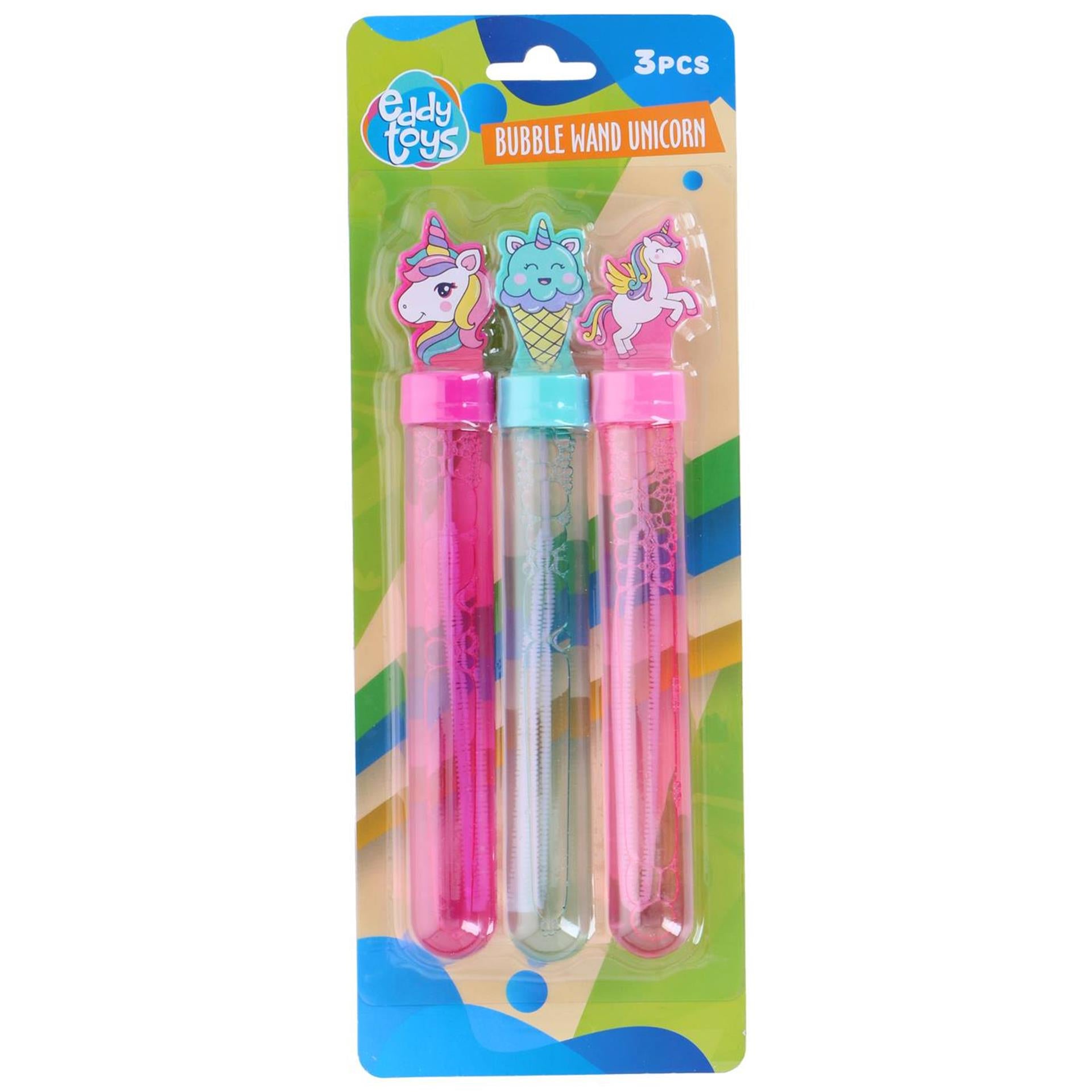 Eddy toys bellenblaas unicorn set 3 stuks - bellenblaas eenhoorn met bellenblaas stokje unicorn - bellenblaas flesjes voor kinderen - bellenblaas meisjes traktatie