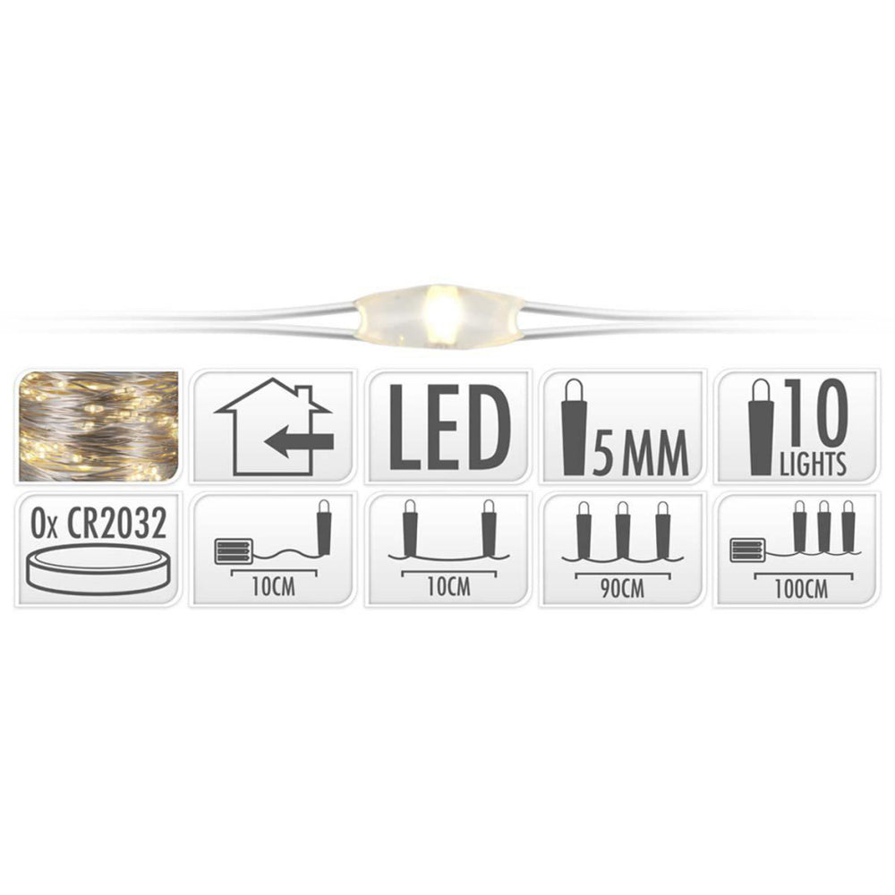 Sia zilverdraad kerstverlichting op batterij 90cm 10 led lampjes
