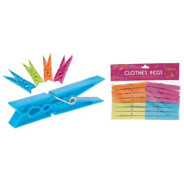Basis wasknijpers in 4 kleuren 16 stuks