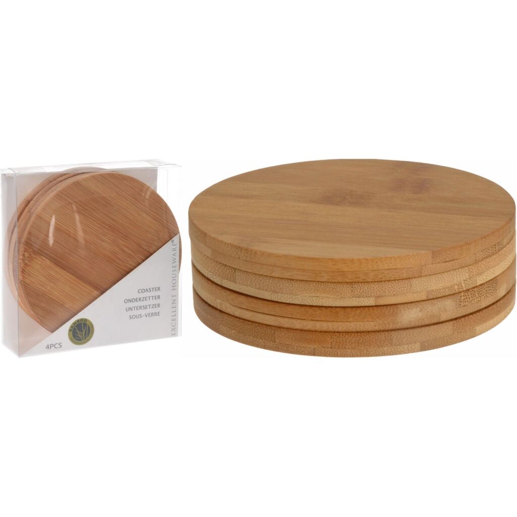 Excellent Houseware Housware Ronde Bamboe Onderzetters 6,5 cm 4 Stuks