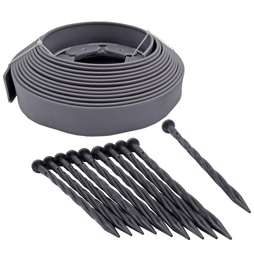 Natuurborderrandset h5 cm x 10 m met grondpennen grijs