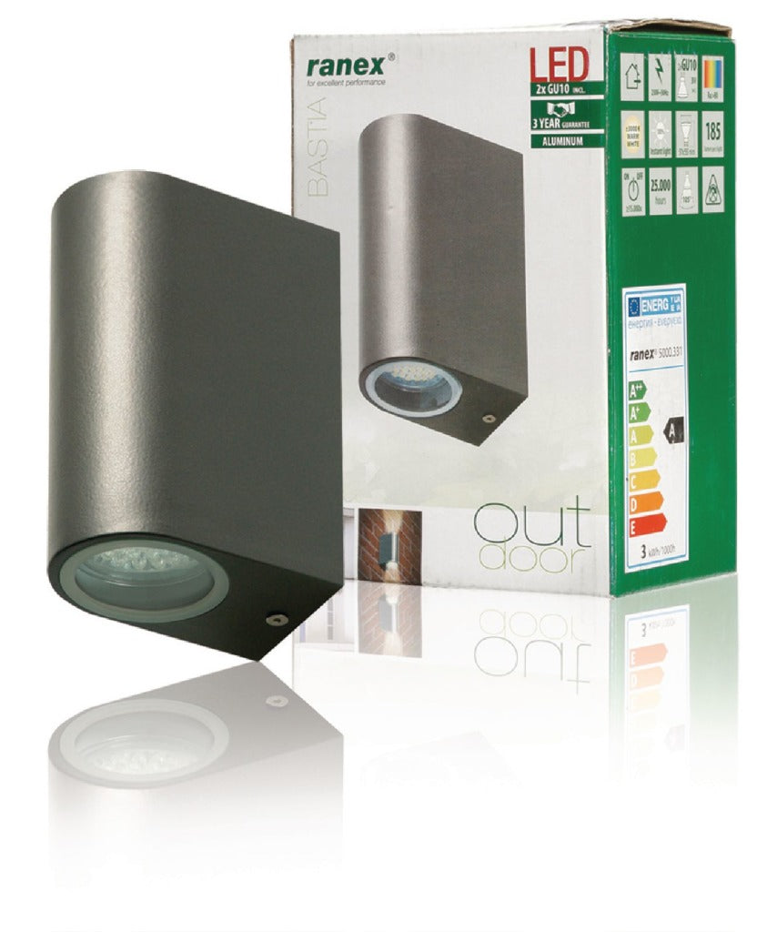 Ranex ra-5000331 led buitenwandlamp van roestvrij staal met twee lichtpunten