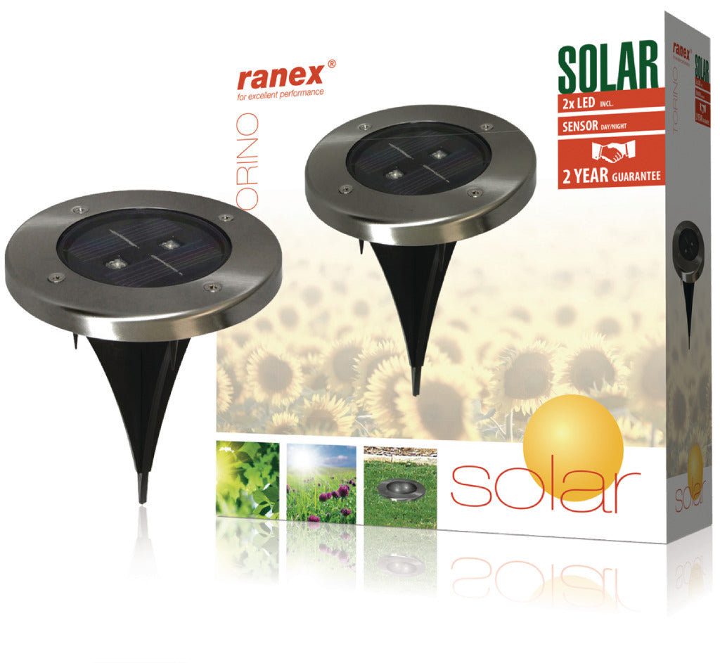 Ranex ra-5000389 ronde led solar grondspot geborsteld RVS glas