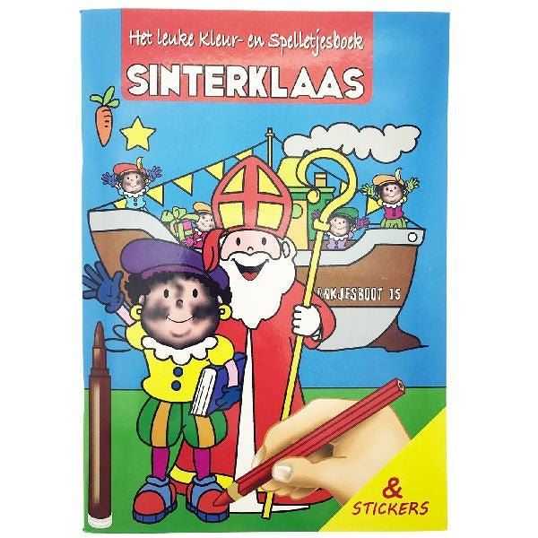 Basis sinterklaas kleur- en spelletjesboek met stickers a4