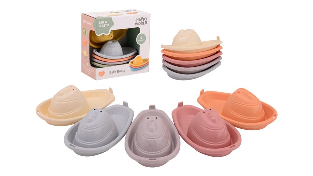 Johntoy bioplastic badbootjes happy world 5 stuks stapelbaar speelgoed.