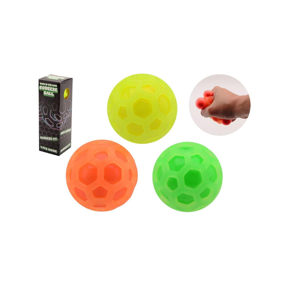 Johntoy zeshoekige glow in the dark squeeze ballen 3-delig