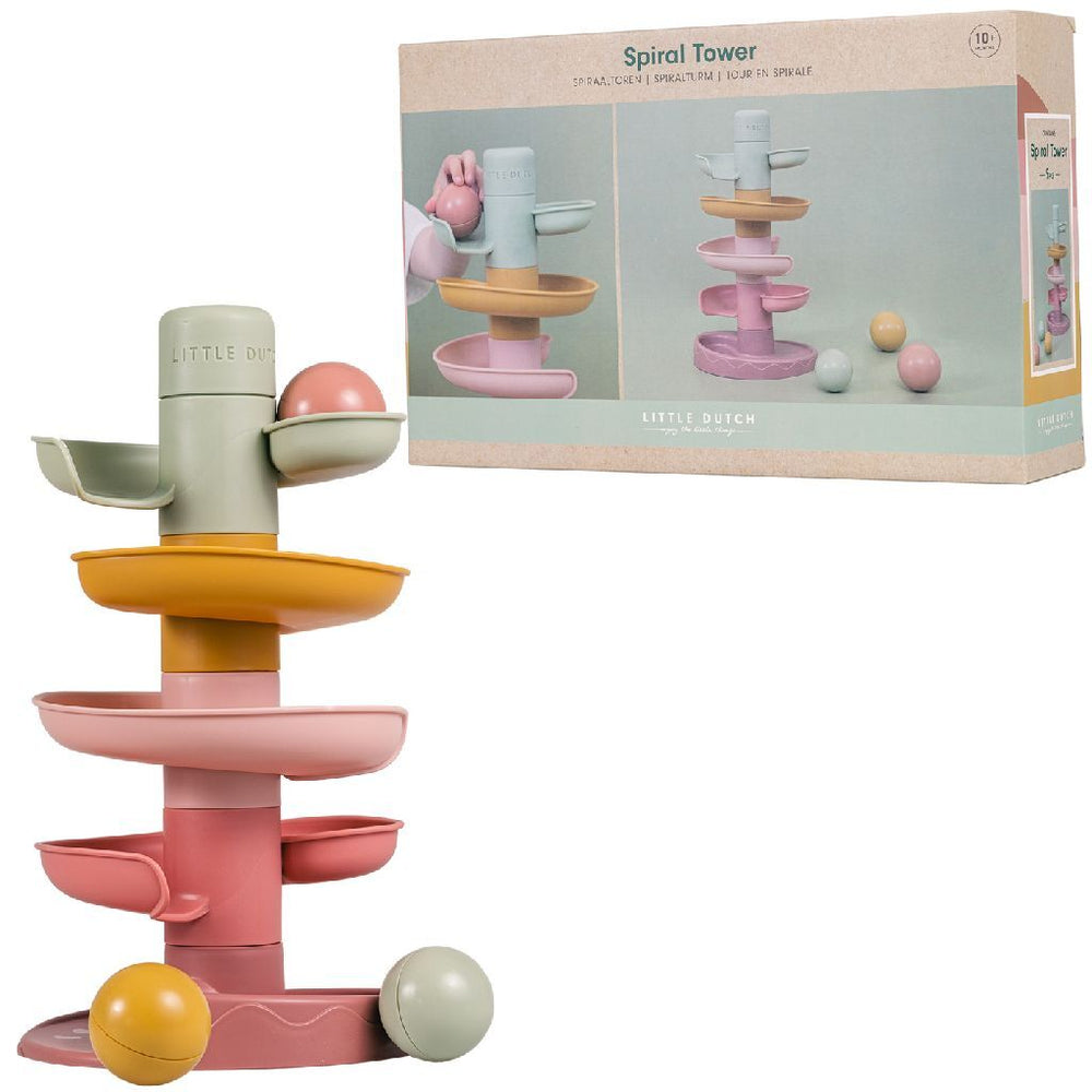 Rubo toys little dutch spiraaltoren roze - knikkerbaan - 5 delen - 3 ballen - stapeltoren