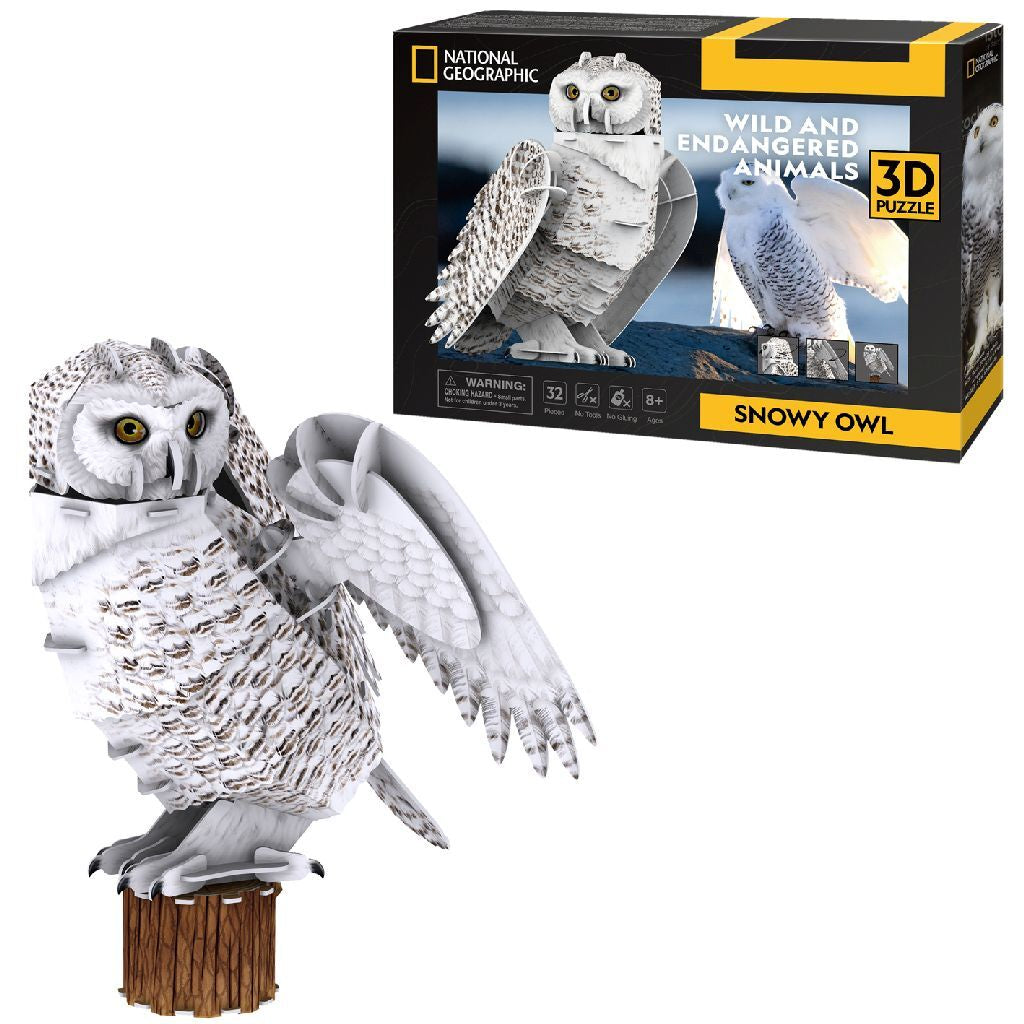 Kubieke leuke national geographic 3d puzzel sneeuwuil 32 stukjes