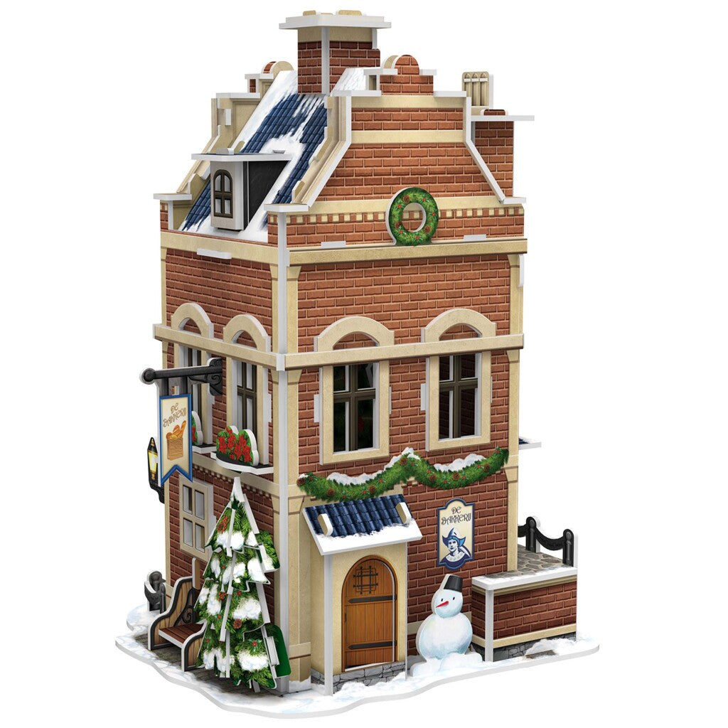 Kubieke leuke 3d puzzel hollands huisje winter bakkerij + licht 65 stukjes