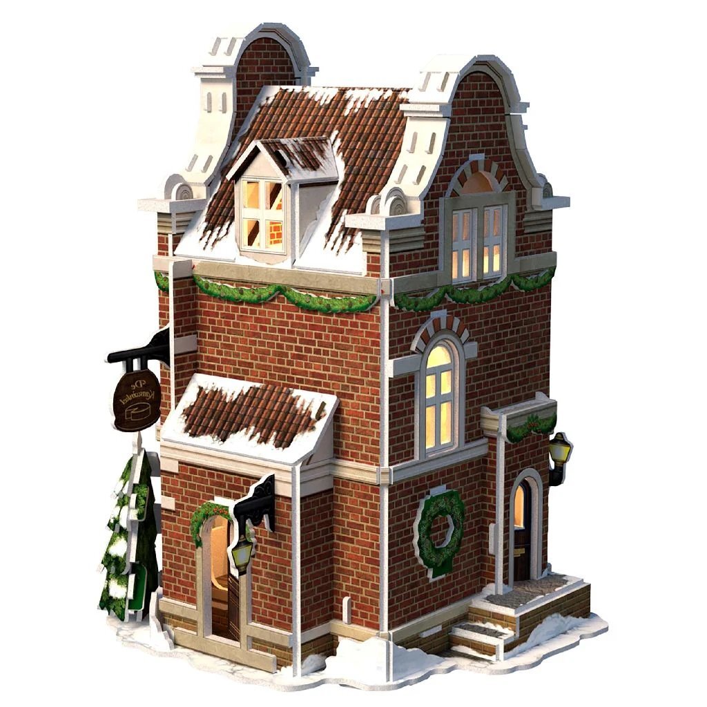Kubieke leuke 3d puzzel hollands huisje winter kaaswinkel + licht 60 stukjes