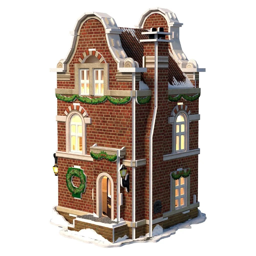 Kubieke leuke 3d puzzel hollands huisje winter kaaswinkel + licht 60 stukjes