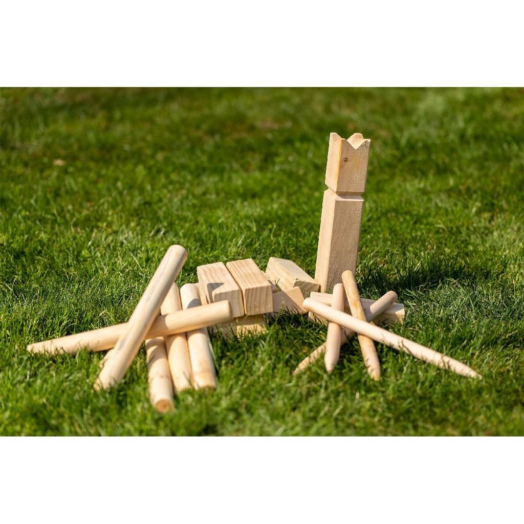 Outdoor play houten kubb game + draagtas