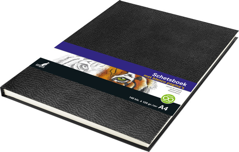 Kangaro k-5321 schetsboek a4 creme 120gr blanco papier, 140 blz harde kaft opdruk slang zwart