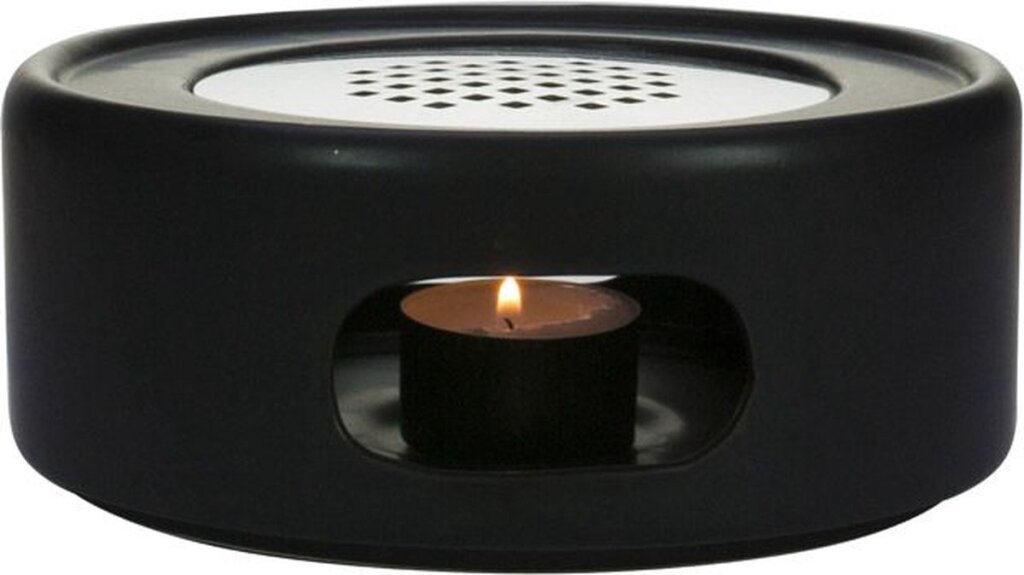 Gusta aardewerk rechaud theelicht fika zwart 17x7 cm