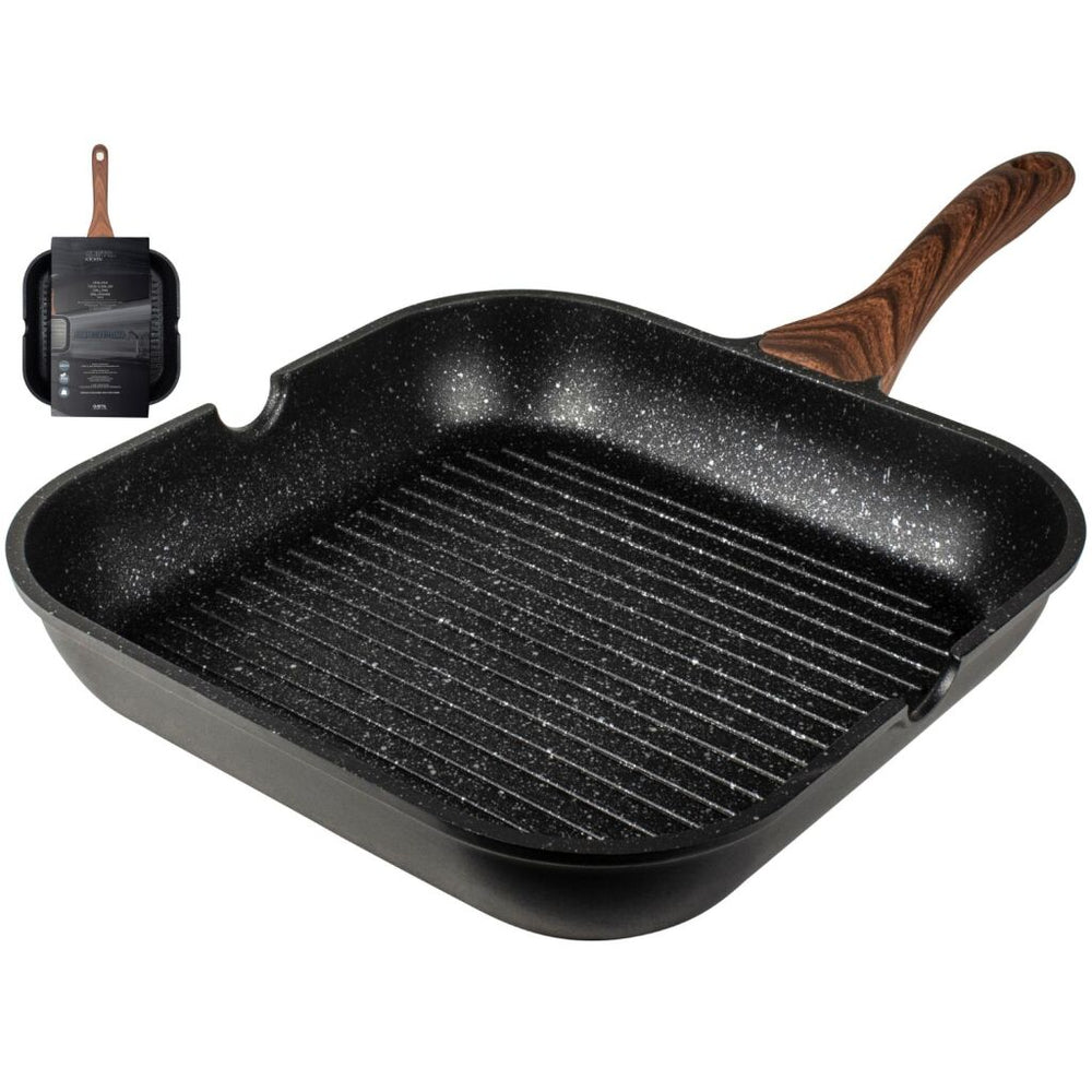 Gusta granito fuerte stenen grillpan 28 cm zwart bruin