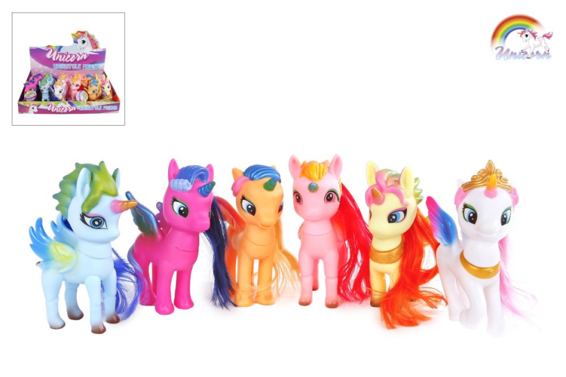 Unicorn play figure with hair and rotatable head, 14cm
