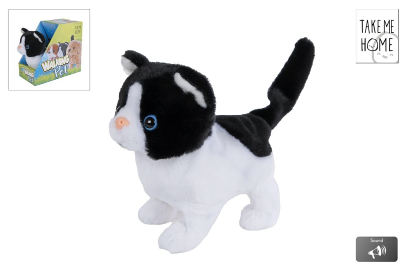 Take Me Home Interactive Walking Cat Black and White, 15.5cm