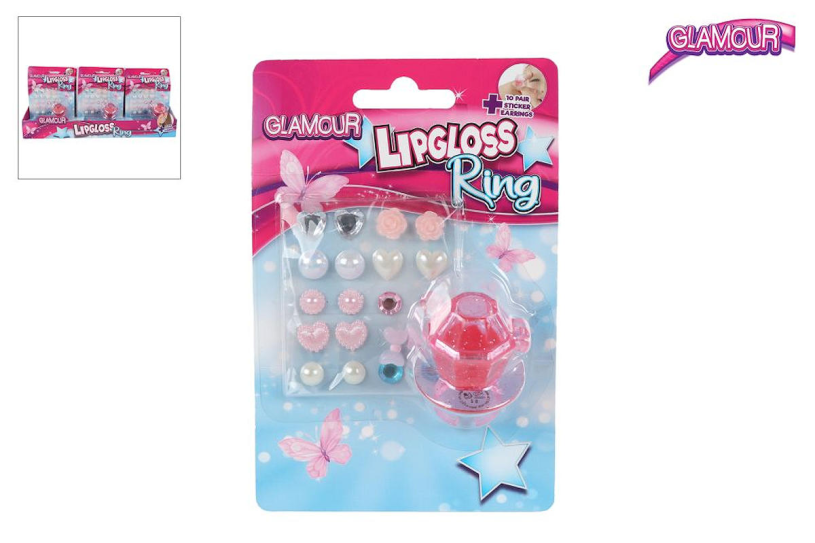 Van manen lipgloss ring en oorring stickers - glamour speelgoedset voor kinderen.