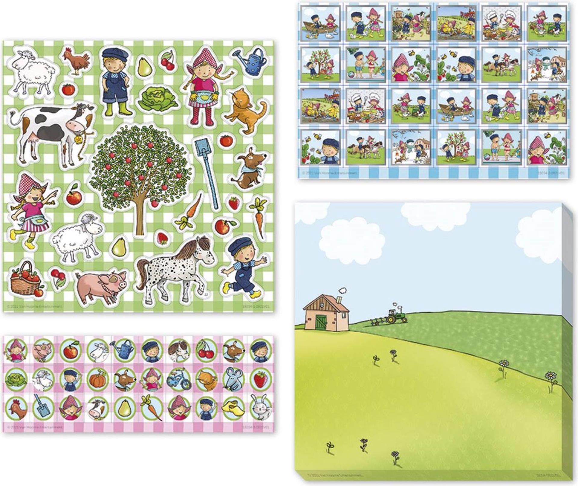 Fien teun stickers - 3 stickervellen met speelachtergrond - creatief speelgoed - boerderij - bambolino toys - vanaf 3 jaar