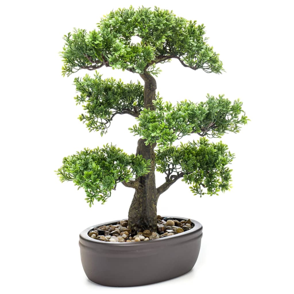 Smaragdgroene kunstplant in bruine pot ficus minibonsai 43 cm