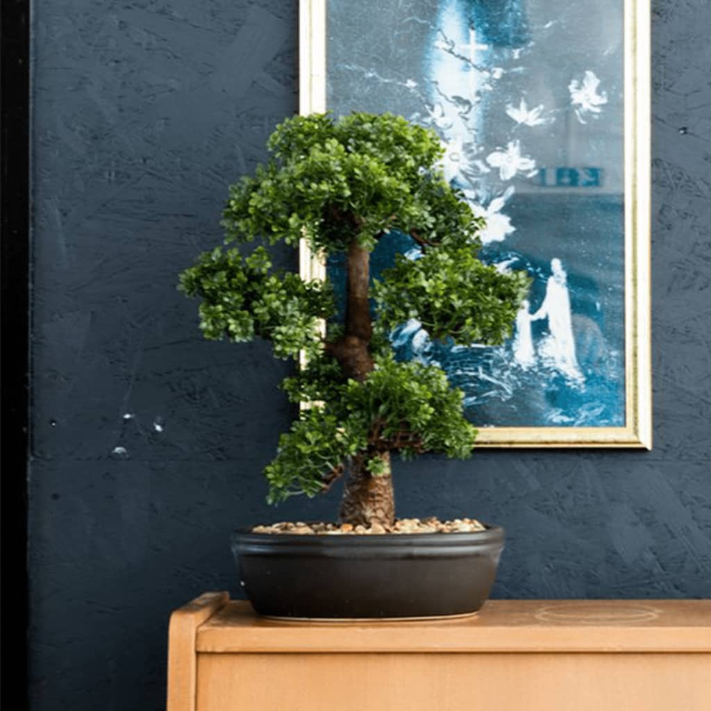Smaragdgroene kunstplant in bruine pot ficus minibonsai 43 cm