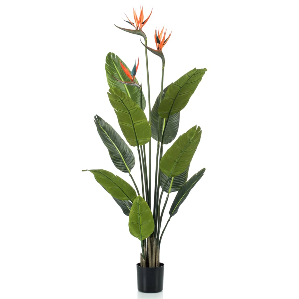 Smaragd kunstplant met pot en bloemen strelitzia 120 cm