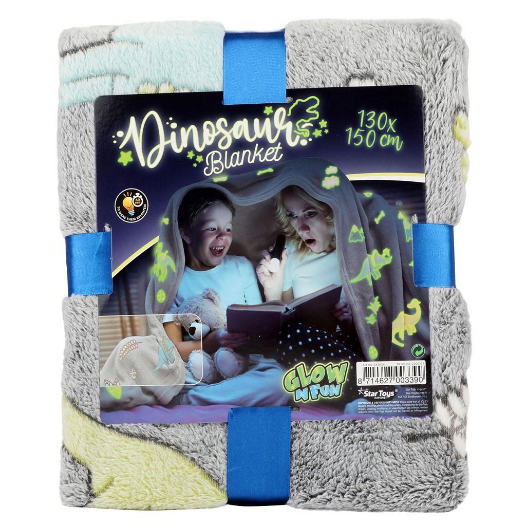 Toi-toys star toys glow in the dark dino deken 150x130 cm