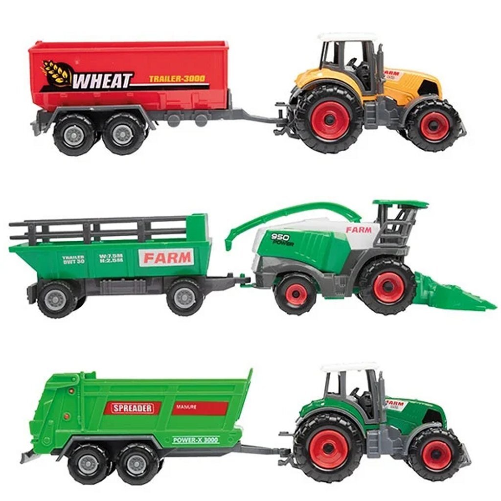 Metalen Tractor met Aanhanger, 6dlg.