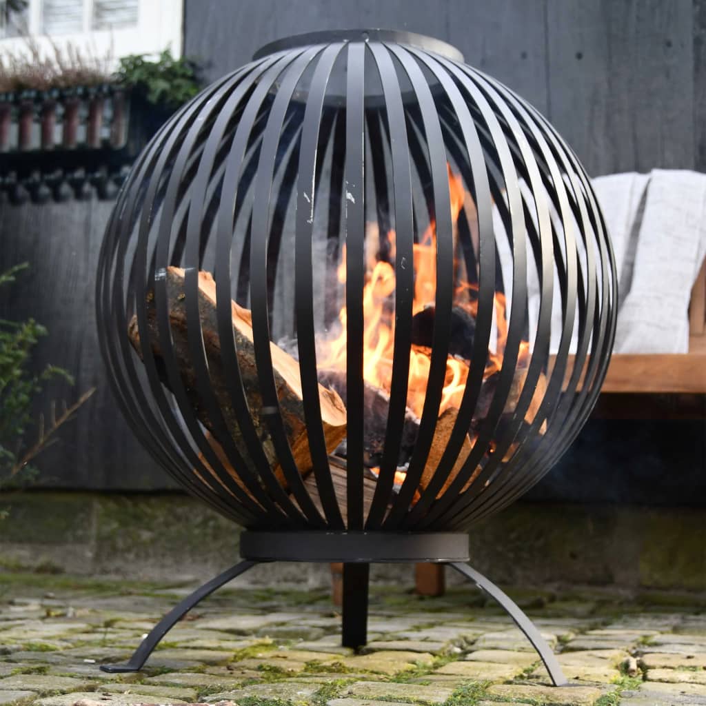 Esschert design vuurkorf balvormige strepen koolstofstaal zwart ff400