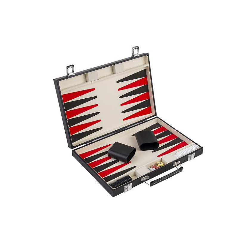 Longfield backgammon in 15 inch lederen koffer 36x36x5cm