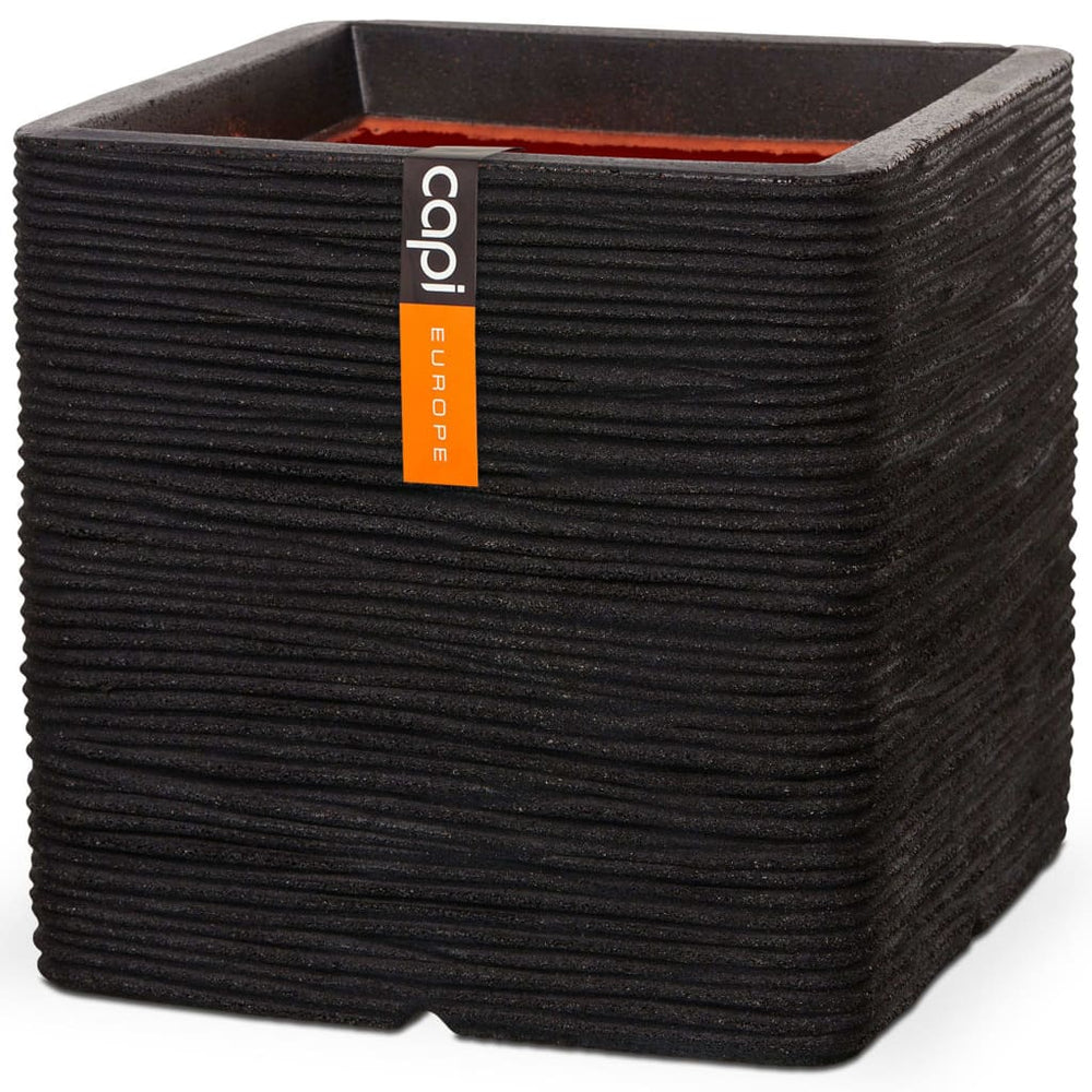 Capi plantenbak natuur rib vierkant 30x30 cm zwart kblr902