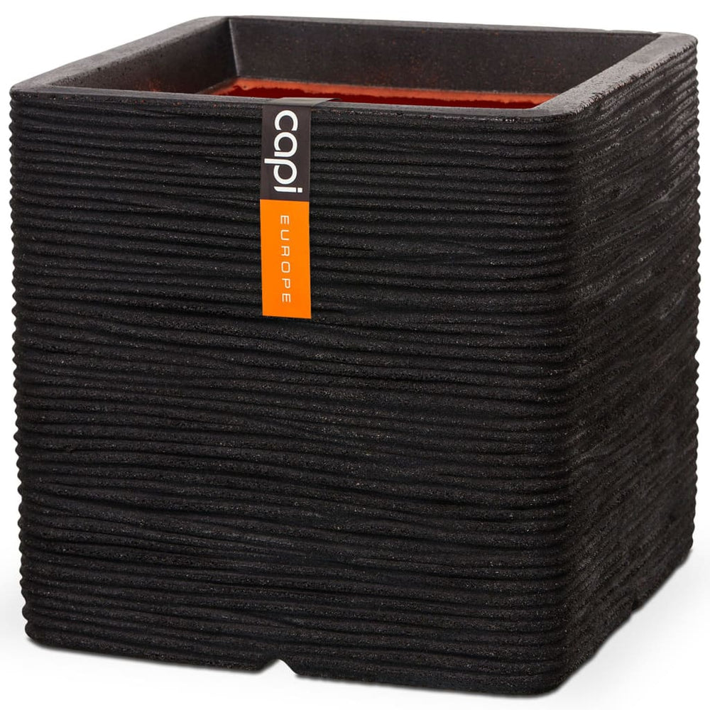 Capi plantenbak natuur rib vierkant 40x40 cm zwart kblr903