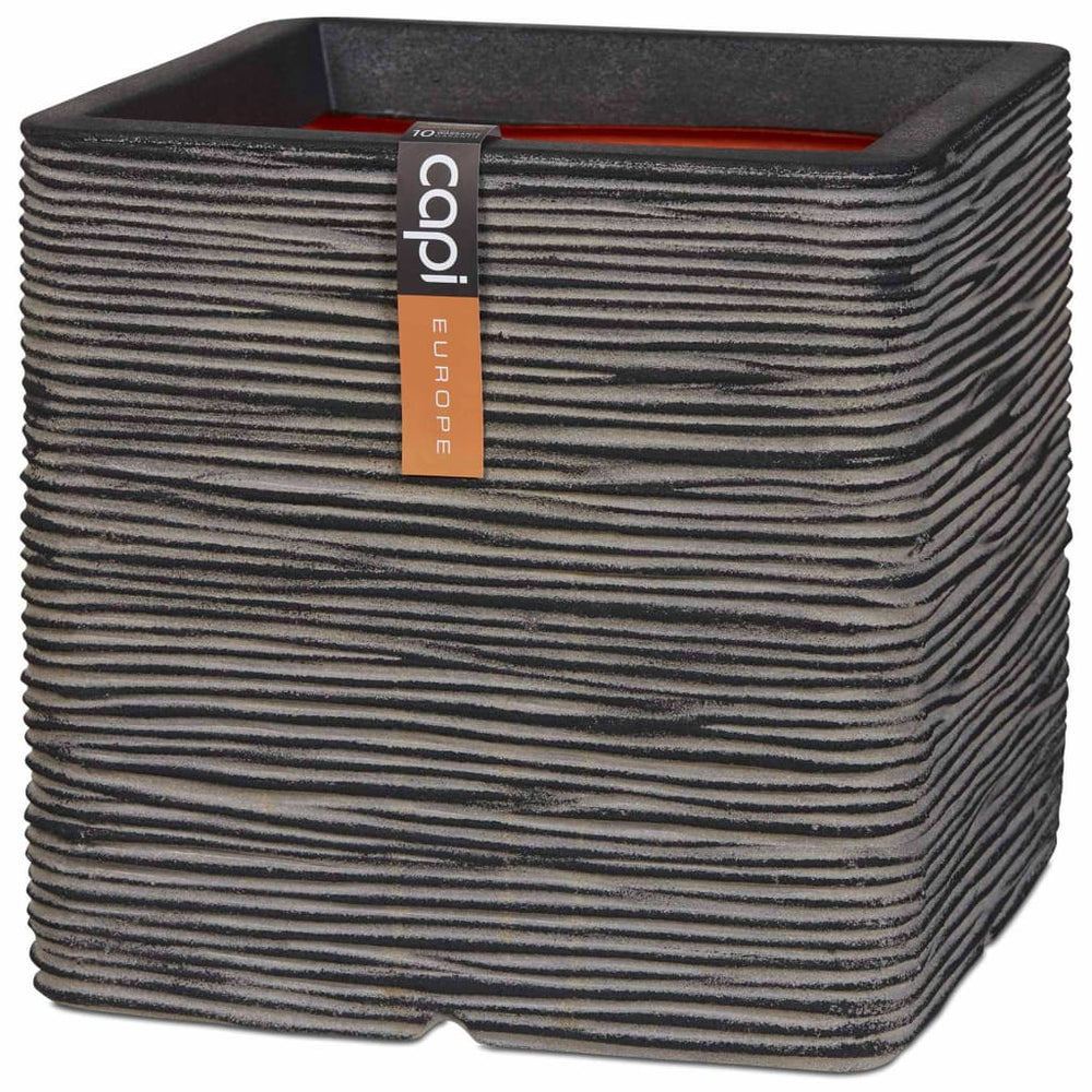 Capi plantenbak natuur rib vierkant 40x40 cm antraciet kofz903