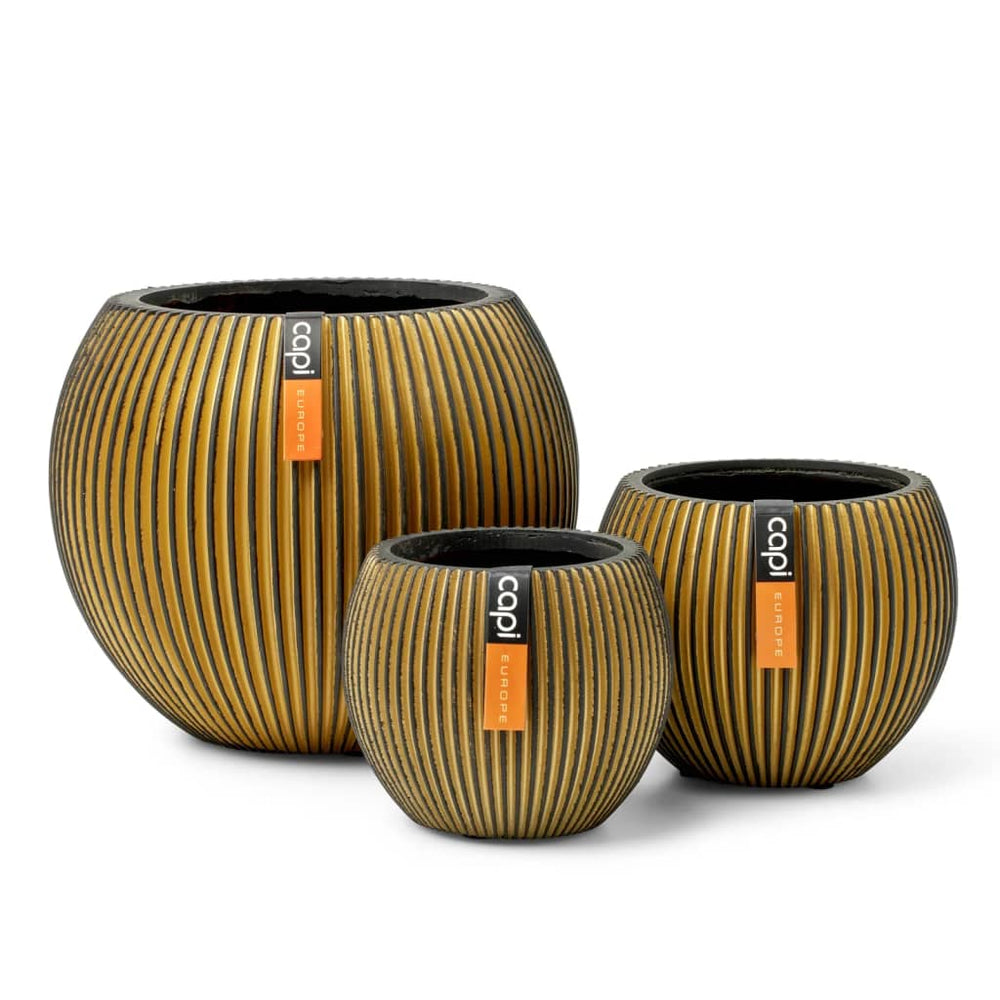 Capi 3-delige bloempottenset groove goudkleurig