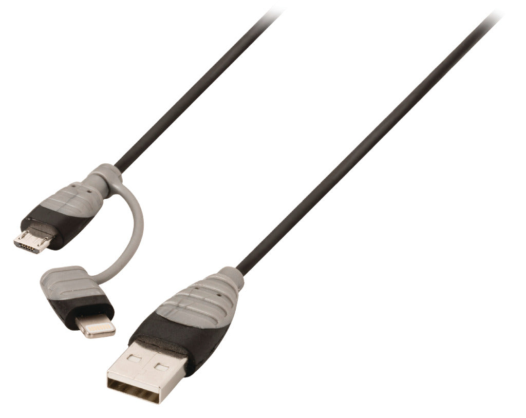 Bandridge bbm39400b10 2-in-1 data en oplaadkabel usb micro-b male + bliksemadapter - a male 1,00 m zwart