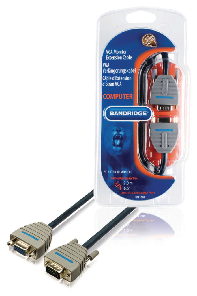 Bandridge Bandridge BCL1002 Vga Verlengkabel Vga Male Vga Female 15-polig 2,00 M Blauw