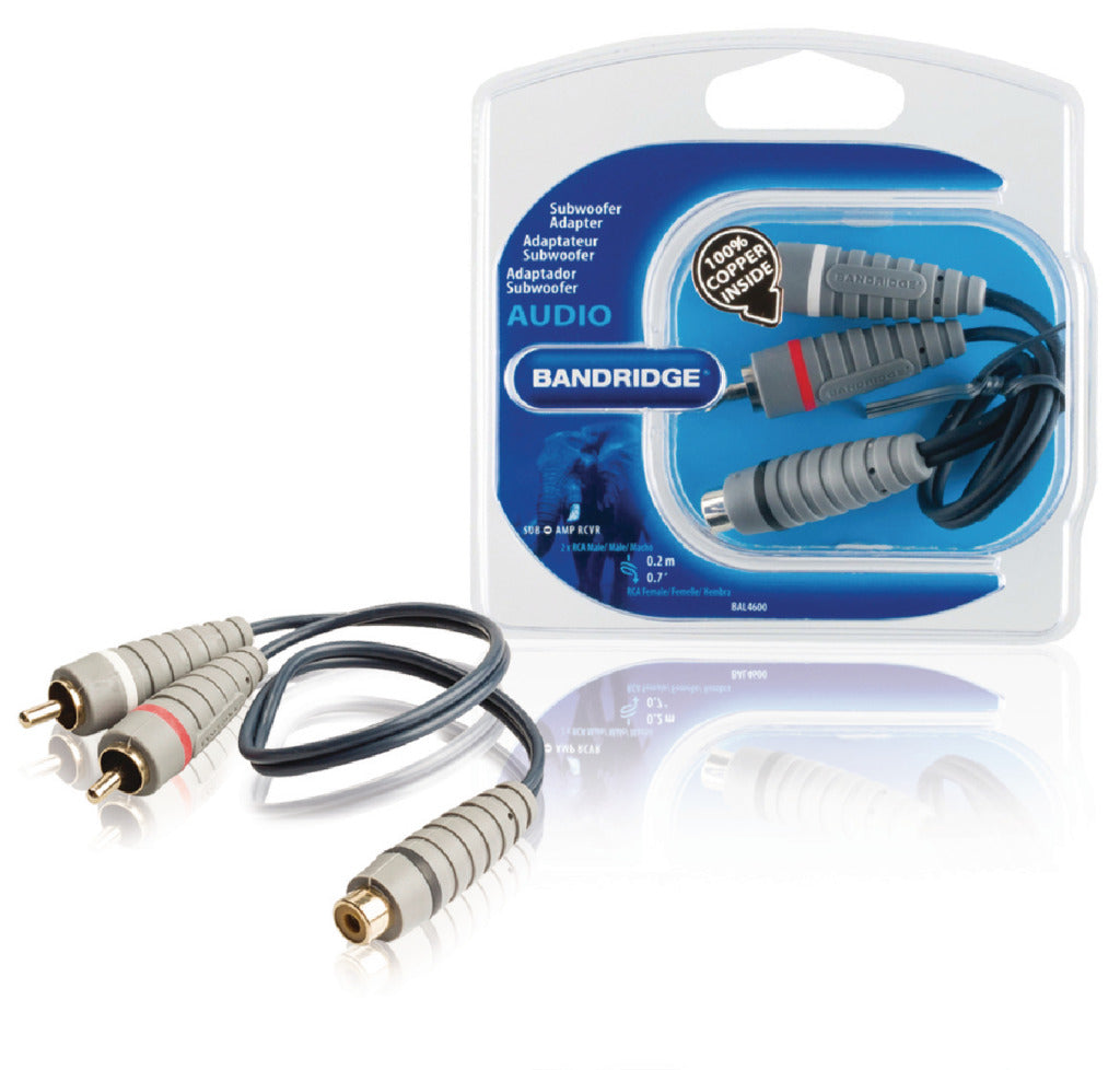 Bandridge bal4600 subwooferkabel 2x rca mannelijk - rca vrouwelijk 0,20 m blauw
