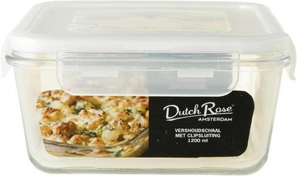 Hollandse roos vershoudschaal glas vierkant 1200ml wit