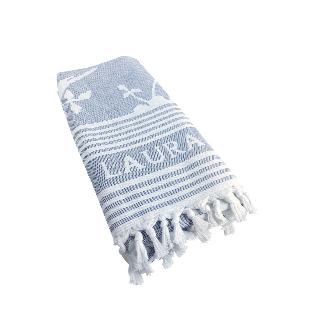 Laura ashley hamamdoek elveden middernacht 90x180 cm blauw wit