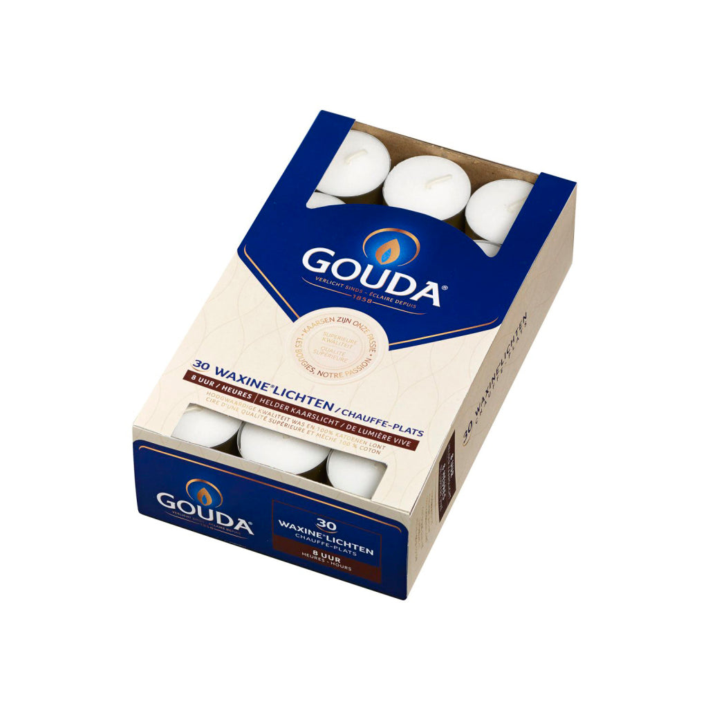 Gouda theelichten 8 uur 30 stuks wit