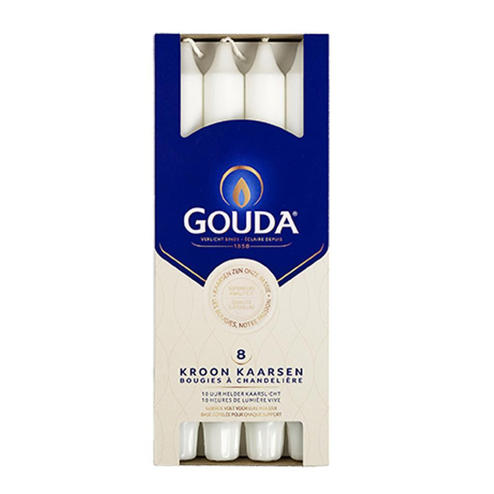 Goudse kroonkaarsen 8 stuks wit