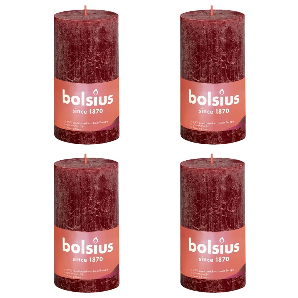Bolsius Bolsius Stompkaarsen Shine 4 st rustiek 130x68 mm fluweelrood