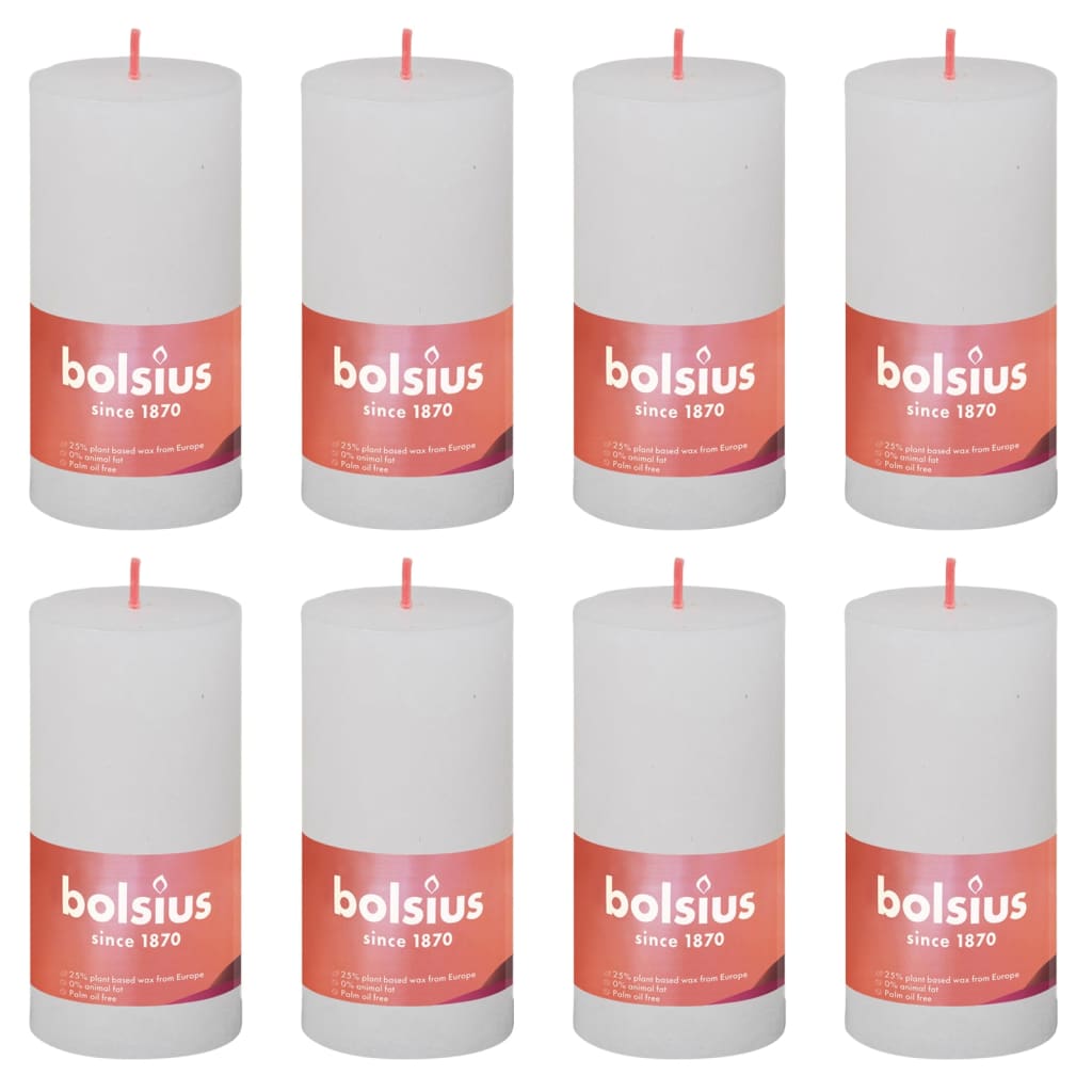 Bolsius Bolsius Stompkaarsen Shine 8 st rustiek 100x50 mm wolkenwit