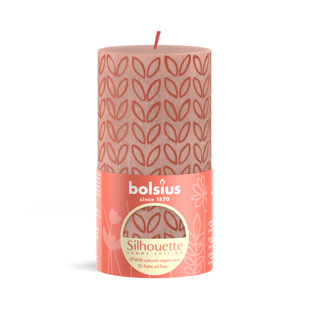 Geen merk bolsius stompkaars silhouet mistig roze met print 130x68 mm