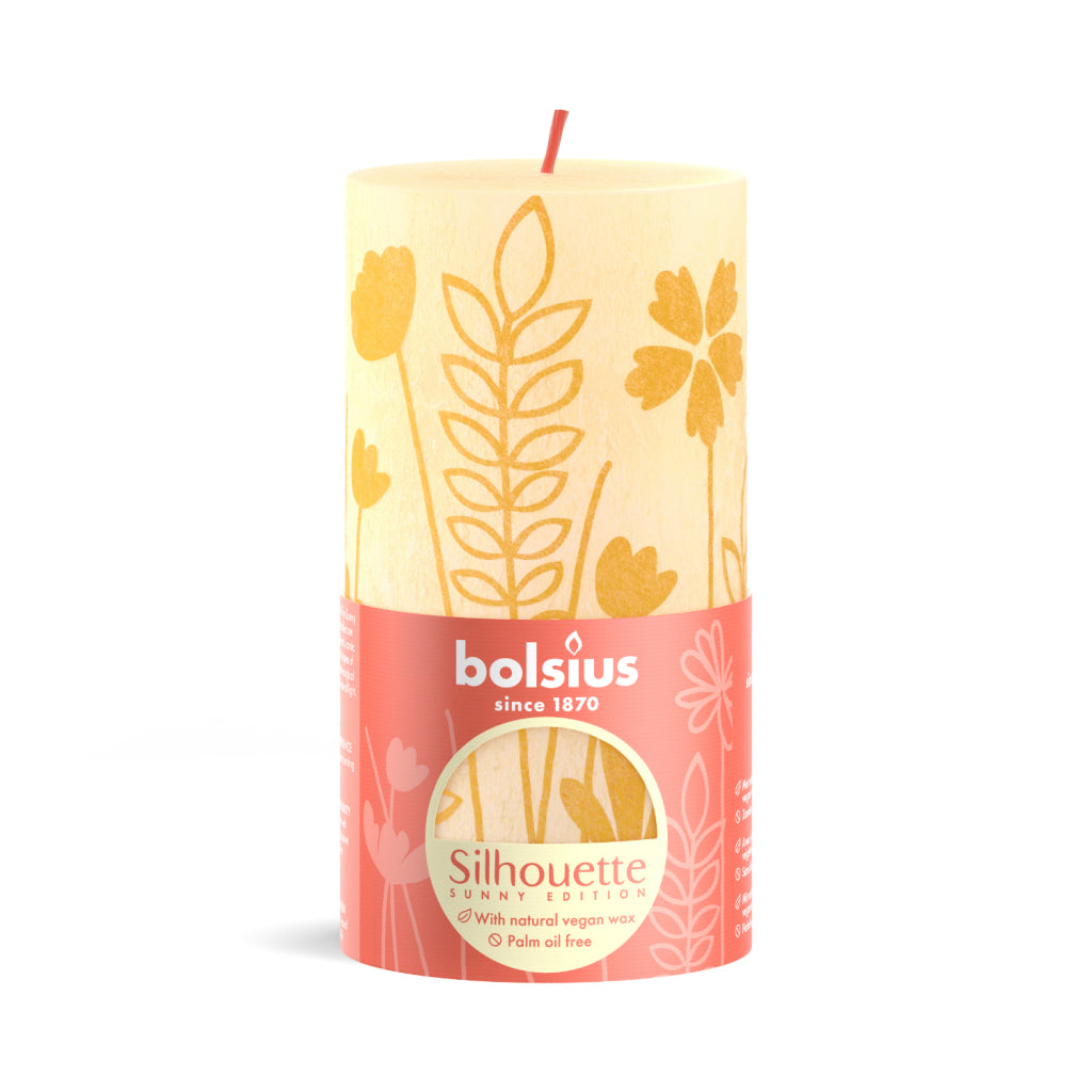 Bolsius stompkaars silhouet botergeel met print 13x6,8 cm