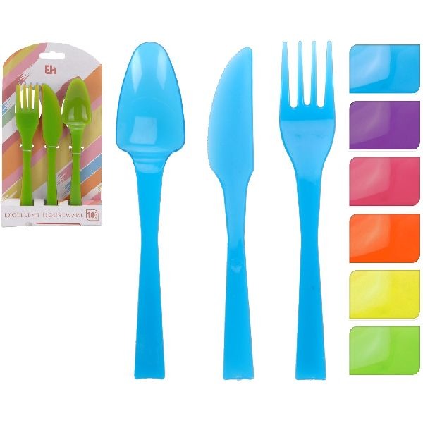 Uitstekende huishoudelijke artikelen plastic bestekset met 6 kleuren 18-delig